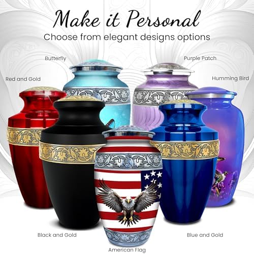 Set of 6 Decorative Urns for Ashes with American Flag and Eagle Decor