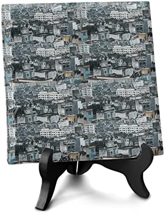 Modern Cityscape Desk Decor with Wooden Stand