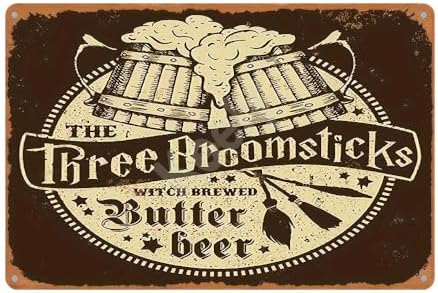 The Three Broomsticks Vintage Metal Tin Sign Durable Hanging Decor