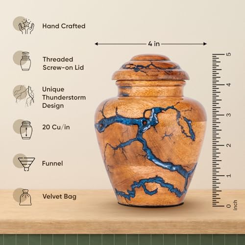 Wooden Cremation Urn with Blue Inlays - 20 Cubic Inches