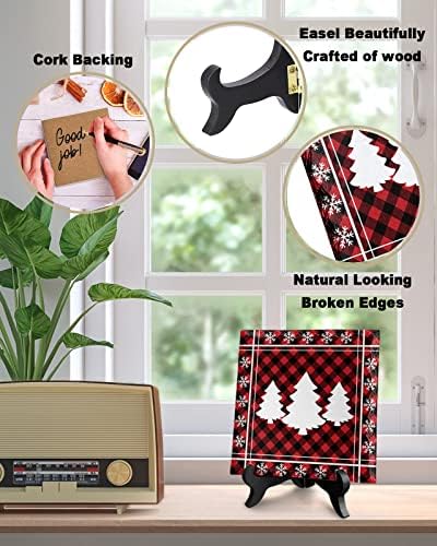 Wooden Stand Ceramic Desk Plaque with Christmas Tree Design