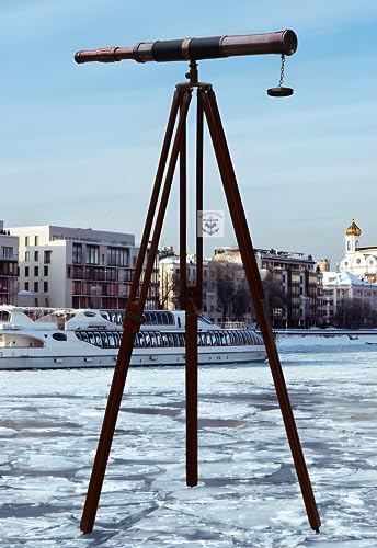 Vintage Brass Telescope with Wooden Tripod Stand 1