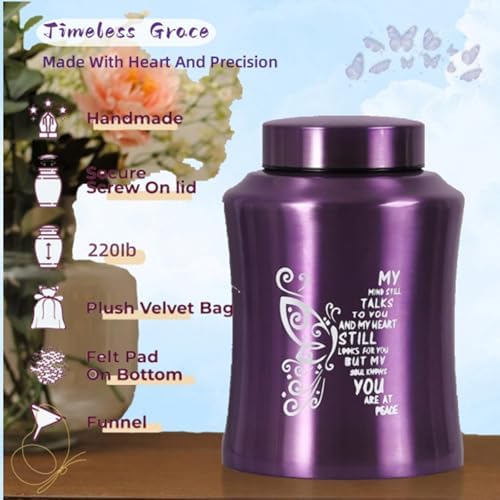 ANTESCORT Decorative Urn for Human Ashes Stainless Steel Large Butterfly Design
