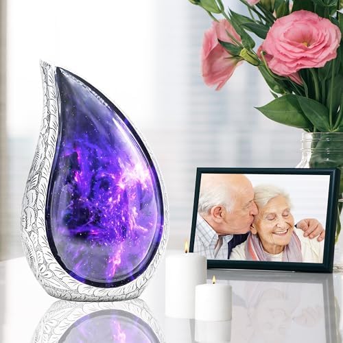 M Meilinxu Cremation Urn Teardrop Purple Black Galaxy Large