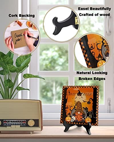 Halloween Decorative Plaque with Wooden Stand