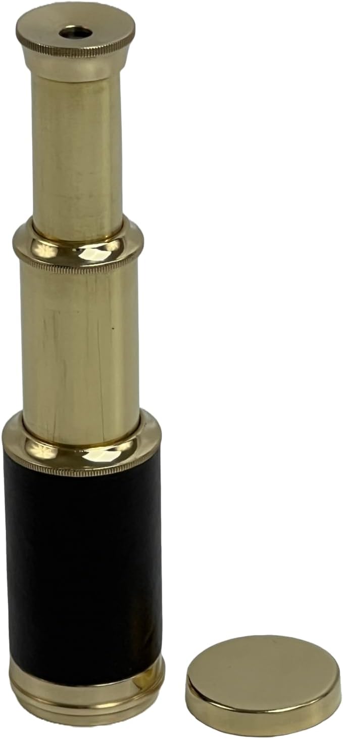 Antique Brass Leather Folding Telescope - Vintage Pirate Spyglass with Case