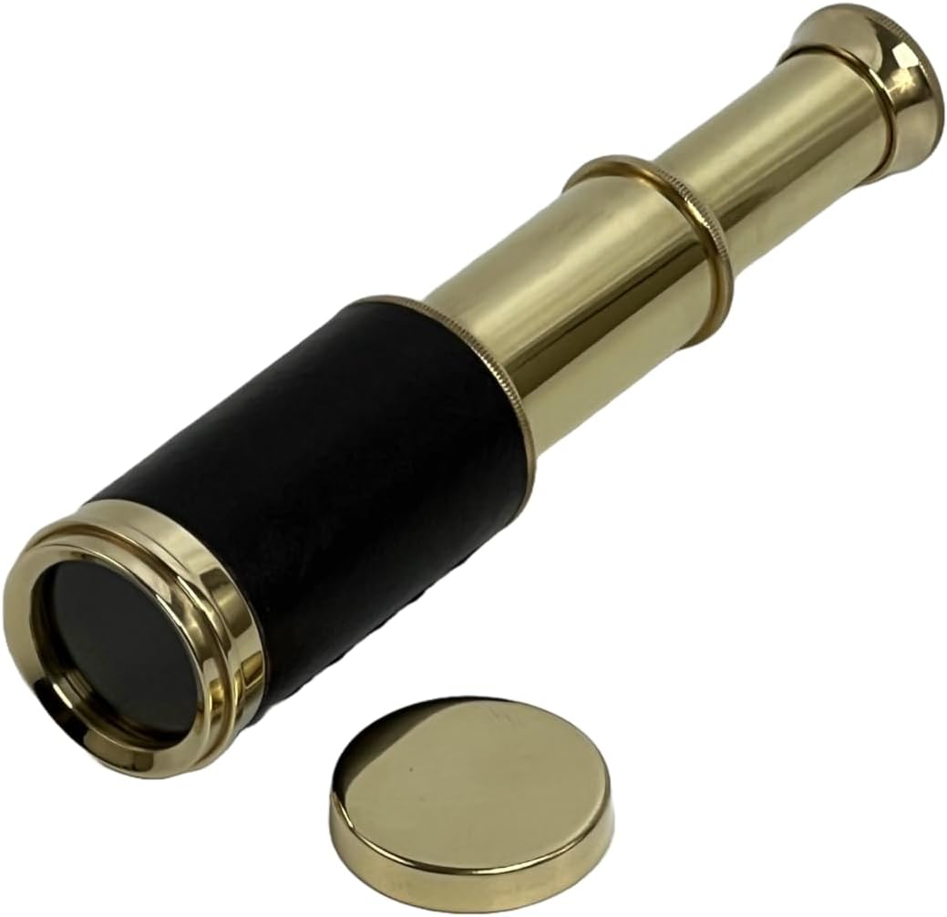 Antique Brass Leather Folding Telescope - Vintage Pirate Spyglass with Case