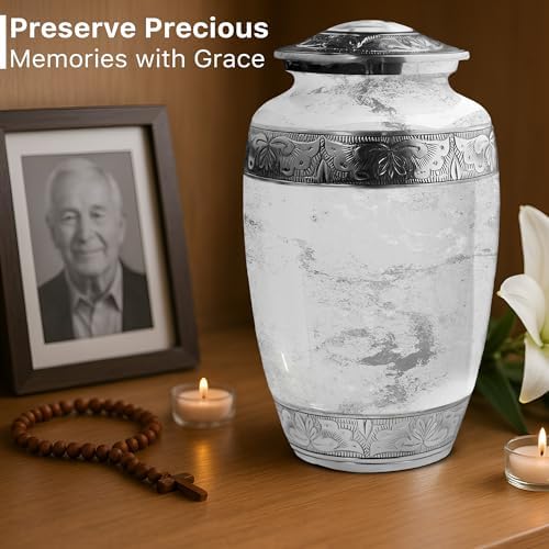 White Marble Cremation Urn Set of 7 with Keepsakes and Necklace Urns