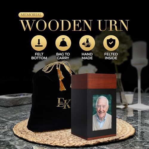 EKING ELITE Wooden Urn for Human Ashes - Handcrafted Memorial Box with Photo Frame - Large Capacity 270 lbs Urn
