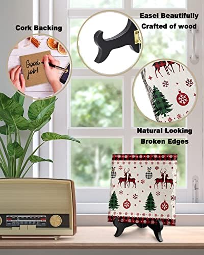 Wooden Stand Christmas Desk Plaque with Ceramic Sign Decor