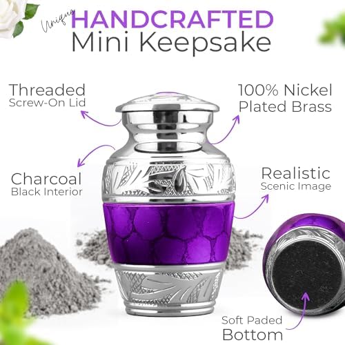 INTAJ Small Urns for Human Ashes - Brass Engraved Mini Urn with Velvet Heart Case