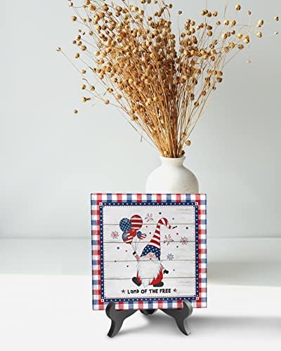 Independence Day Desk Decor Wooden Stand Plaque