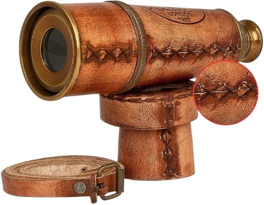Vintage Brass Spyglass Telescope with Genuine Leather Cover