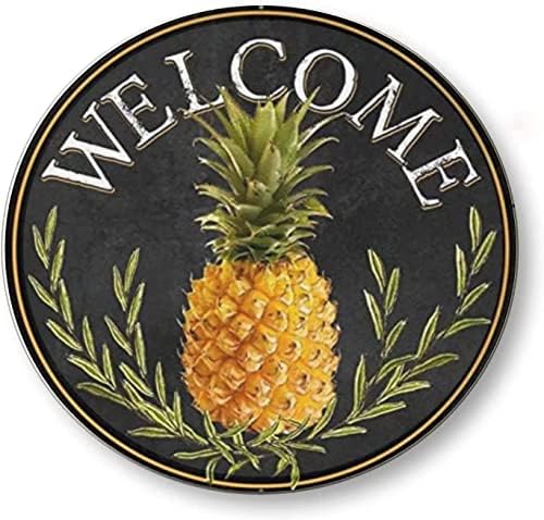 Welcome Pineapple Vintage Round Metal Wall Sign 12x12 Inches