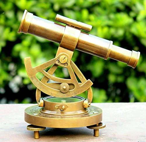Nautical Antique Brass Mini Alidade with Telescope and Compass