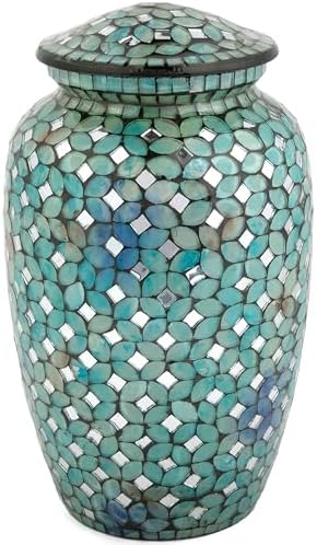 Mosaic Glass Cremation Urn - Blue Unique Artwork