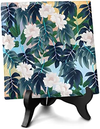 Colorful Leaf Design Desk Decor Ceramics Plaque with Wooden Stand