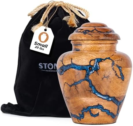 Wooden Cremation Urn with Blue Inlays - 20 Cubic Inches