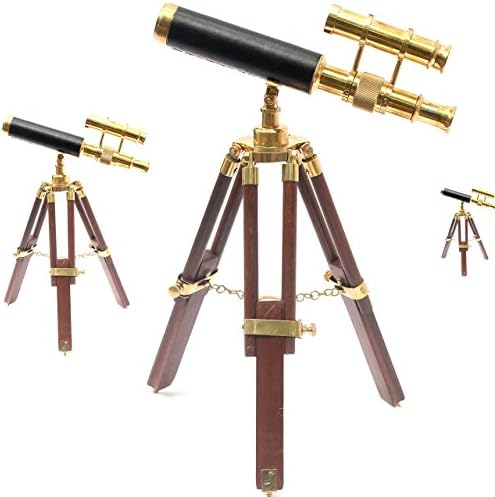 Nautical Vintage Telescope Brass Finish Wooden Tripod