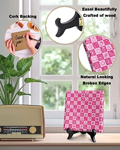 Pink Buffalo Plaid Desk Decor with Wooden Stand