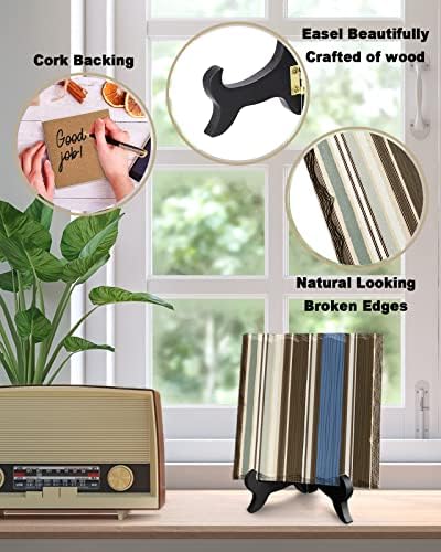 Wooden Stand Ceramic Desk Plaque with Ethnic Stripes