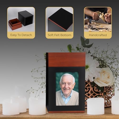EKING ELITE Wooden Urn for Human Ashes - Handcrafted Memorial Box with Photo Frame - Large Capacity 270 lbs Urn
