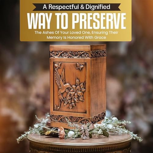 Handcrafted Wooden Cremation Urn with Hummingbird Design
