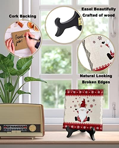 Wooden Stand Desk Plaque with Ceramic Design Christmas Decor for Office and Home