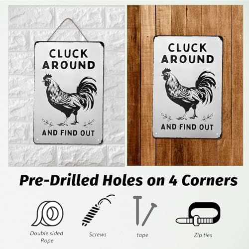 Funny Chicken Wall Decor Metal Sign Farmhouse Gift Cluck Around and Find Out Poster