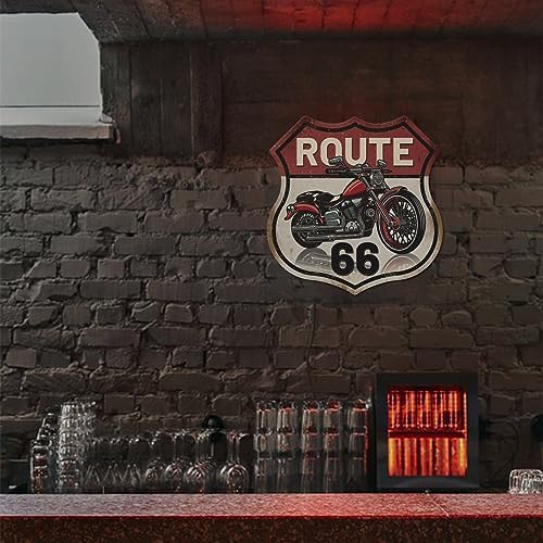 GLOBLELAND Vintage Motorcycle Tin Sign Route 66 Shield Wall Decor