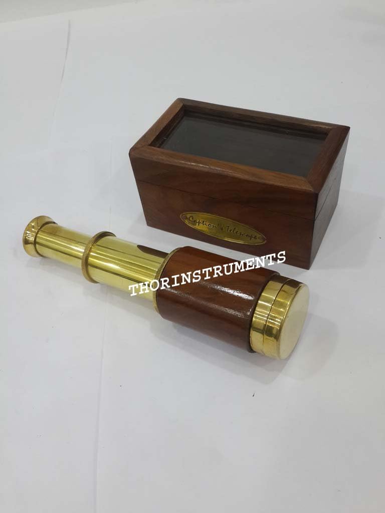 Vintage 6 Inch Nautical Telescope with Wooden Box