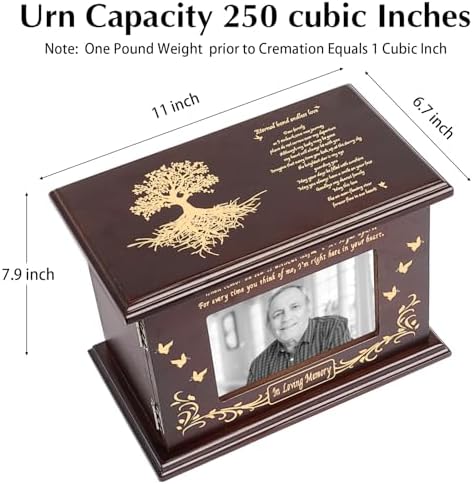 Vibaruta Cremation Urn with Photo Frame Wooden Ashes Urn for Men Women