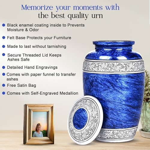 LIFAG Blue Urn for Ashes - Handcrafted Marble Finish