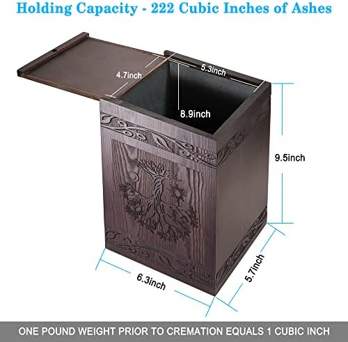 Tree of Life Wooden Cremation Urn for Human Ashes 222 Cubic Inch Capacity