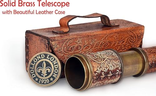 Brass Nautical Antique Working Telescope with Leather Box and Glass Optics