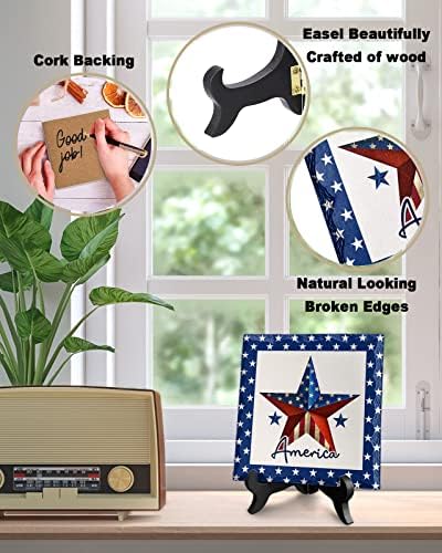 Independence Day Decorative Ceramic Table Plaque with Wooden Stand
