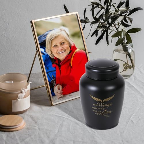 86 Inch Cremation Urn with Angel Wings Black Keepsake