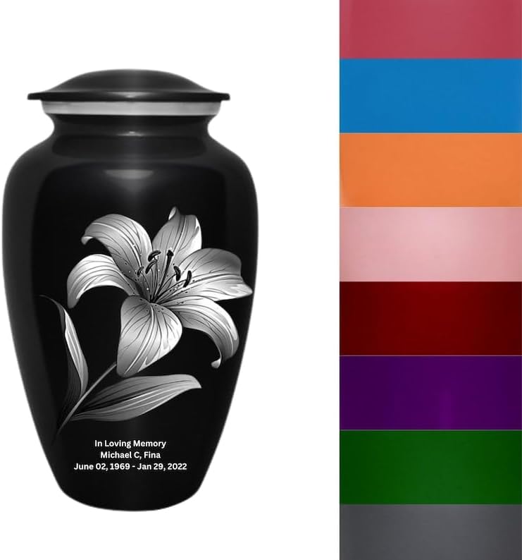Personalized Cremation Lily Urn for Ashes - Decorative Memorial Urn 11 Inch