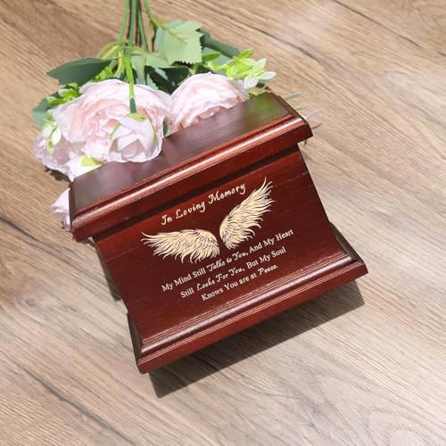 6 Inch Wooden Urn for Human Ashes - Keepsake Urn with Wing Design