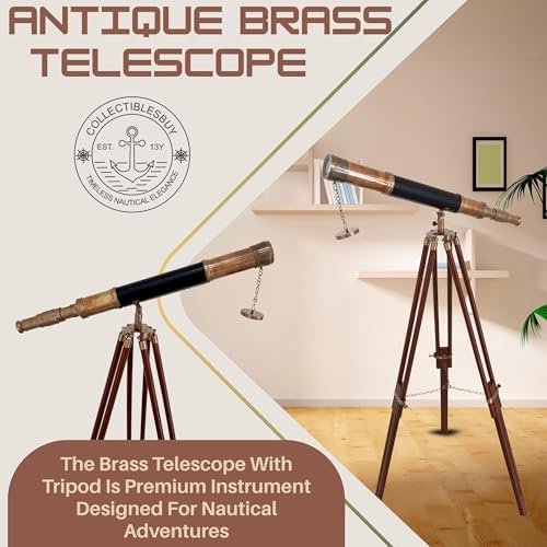 Vintage Brass Telescope with Wooden Tripod