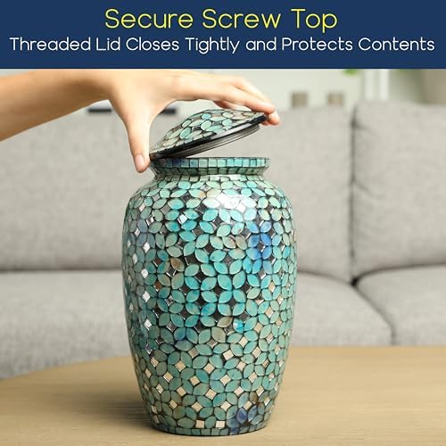 Mosaic Glass Cremation Urn - Blue Unique Artwork