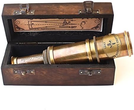 Antique Brass 18 Telescope with Wooden Box Nautical Decor Gift
