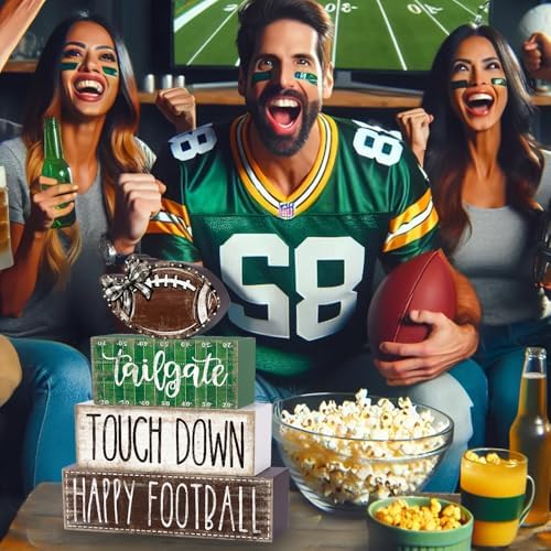 4Pcs Football Wooden Block Sign Fall Decor