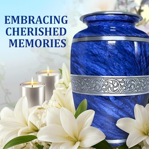 Elegant Marble Urn for Ashes Adult Male Female - Blue Large