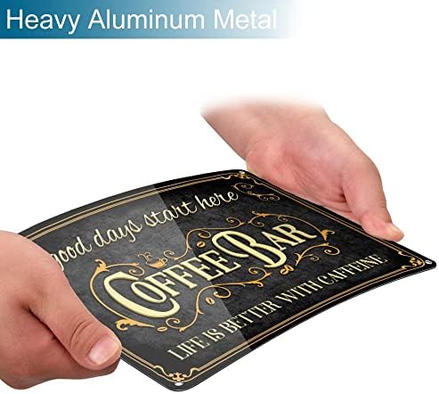 AUCIO Coffee Bar Sign Life is Better with Caffeine Vintage Metal Decor 8 x 12 Inch