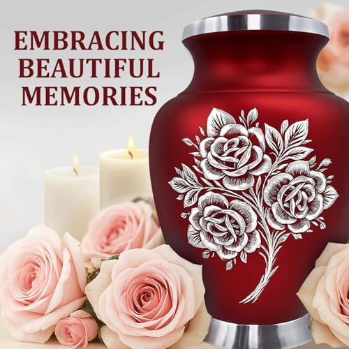 Red Rose Cremation Urn - Handcrafted for Adult Human Ashes