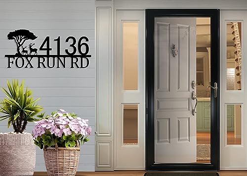 Custom Outdoor Address Sign with Tree and Deer Design
