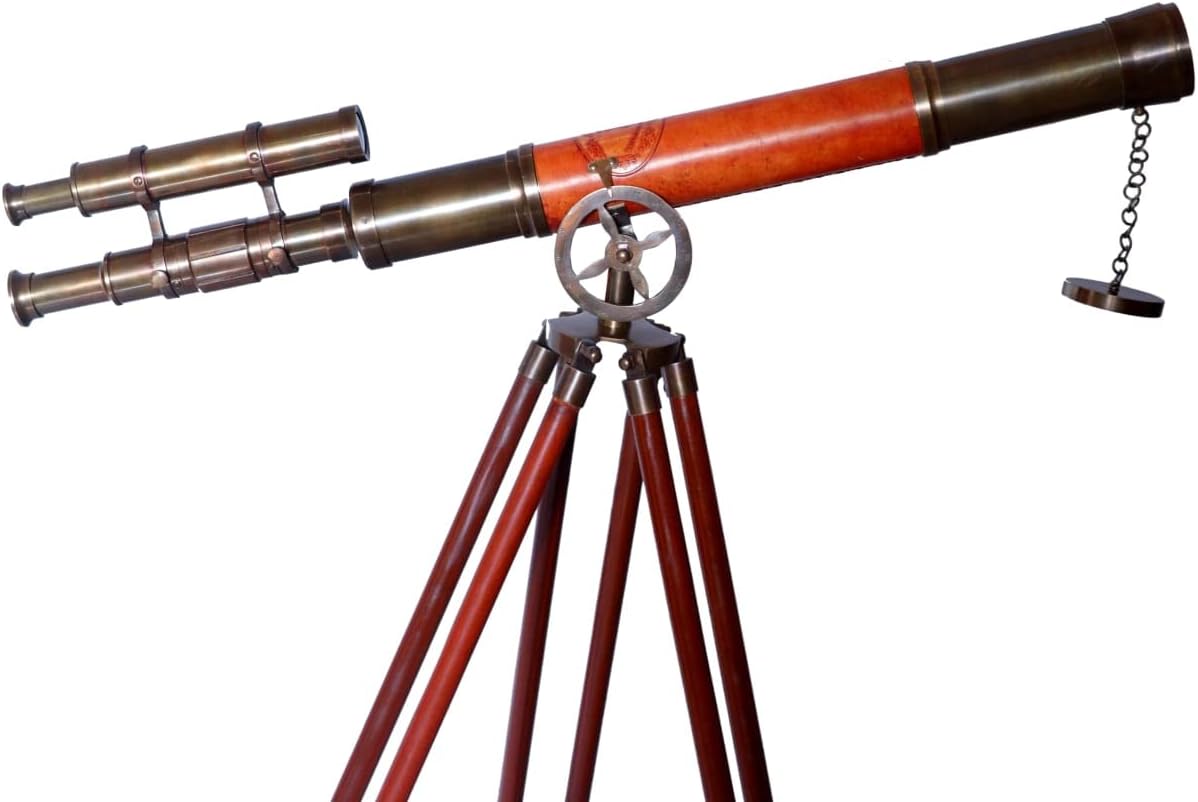Royal Vintage Telescope with Orange Leather Tube and Brass Tripod