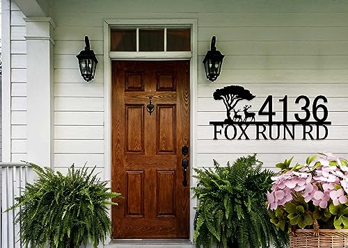 Custom Outdoor Address Sign with Tree and Deer Design