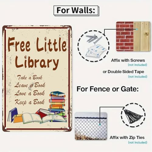 Free Little Library Retro Tin Sign 8x12 Inch